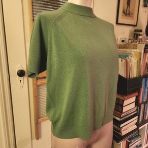 Vintage Sweater Green Top Short Sleeve Designers Originals Luxelon Petite L
